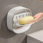 Wall-Mounted Flip Soap Dish with Drain Tray - Image 3